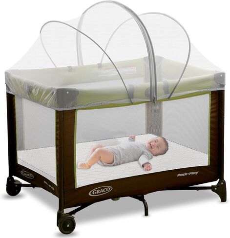 حزمة N Play Tent Cover-غطاء Bassinet لـ Pack N Play/Travel Crib/Mini Crib/Playpen ، غطاء صافل Mosquito Bassinet مع سحابات ثنائية الاتجاه (أبيض) in Kuwait