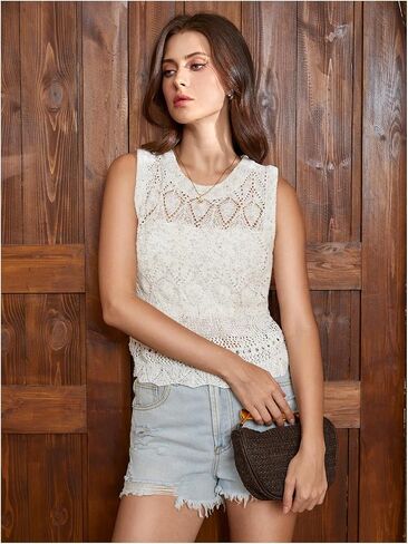 Gorglitter Women's Crochet Striped Tank Tops Olcyfeless Rece in Saudi Arabia