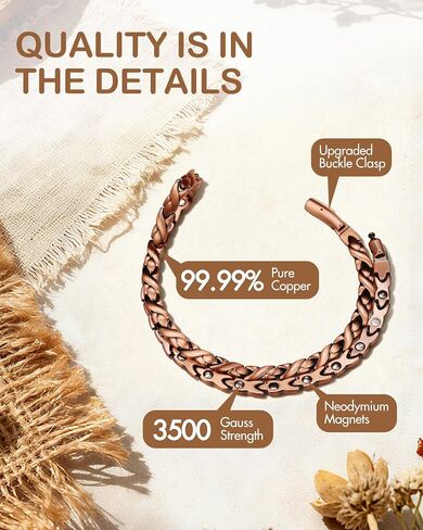 Feraco Copper Necklace for Women, 99.99% Pure Copper Magnetic Chains with 3500 Gauss Ultra Strength Neodymium Magnets & Sparkling Cubic Zirconia, Adjustable CloverJewelry Gift in Saudi Arabia