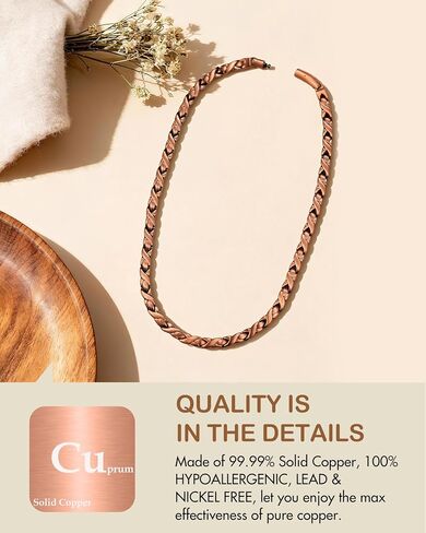 Feraco Copper Necklace for Women, 99.99% Pure Copper Magnetic Chains with 3500 Gauss Ultra Strength Neodymium Magnets & Sparkling Cubic Zirconia, Adjustable CloverJewelry Gift in Saudi Arabia