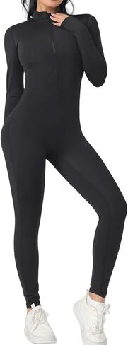 بليتات طويلة الأكمام للنساء ، zip up romper bottom bodysuit yoga podysuit in Kuwait