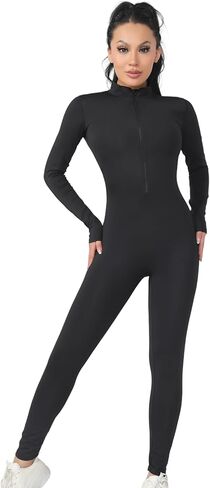 بليتات طويلة الأكمام للنساء ، zip up romper bottom bodysuit yoga podysuit in Kuwait