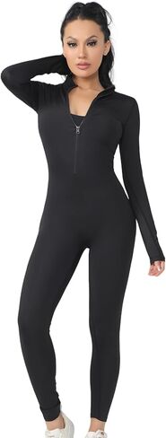 بليتات طويلة الأكمام للنساء ، zip up romper bottom bodysuit yoga podysuit in Kuwait