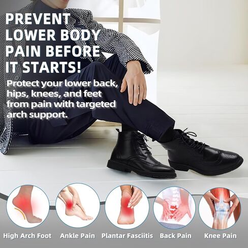 Men's Orthopedic Leather Wingtip Boots: Comfortable Arch Support Plantar Fasciitis Tuxedo Business Dress Oxfords, Flat Feet Orthotics Casual Walking Mid Top Ankle Boots for Foot and Heel Pain Relief in Kuwait