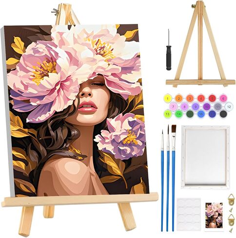 MOGTAA Girls Paint by Numbers Kit for Adults Beginners with Frame, Landscape Adult Paint by Number Kits on Canvas with Easel, Easy DIY Oil Painting Kits for Home Decor, 8x12in in Saudi Arabia