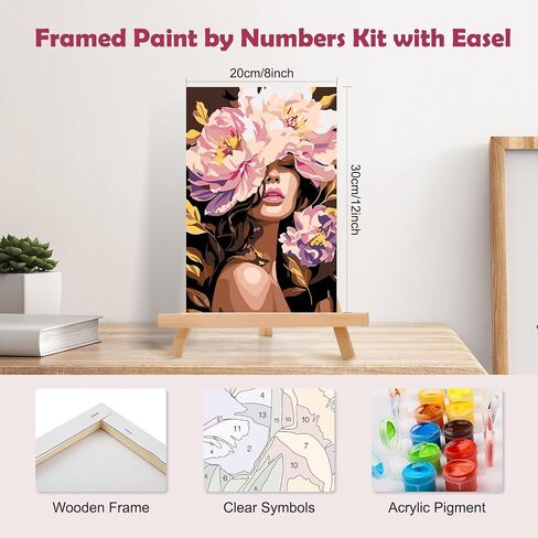 MOGTAA Girls Paint by Numbers Kit for Adults Beginners with Frame, Landscape Adult Paint by Number Kits on Canvas with Easel, Easy DIY Oil Painting Kits for Home Decor, 8x12in in Saudi Arabia
