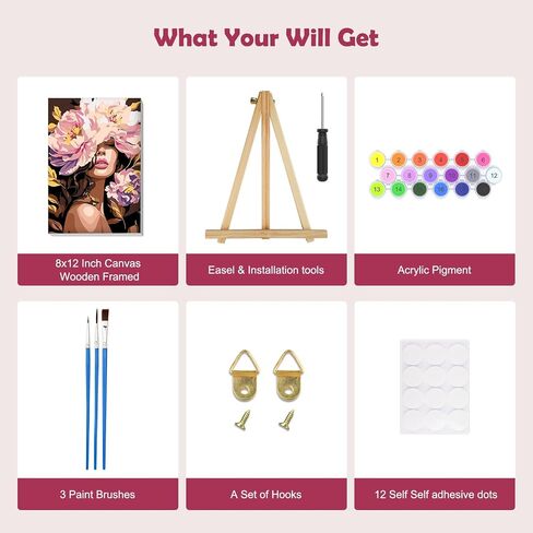 MOGTAA Girls Paint by Numbers Kit for Adults Beginners with Frame, Landscape Adult Paint by Number Kits on Canvas with Easel, Easy DIY Oil Painting Kits for Home Decor, 8x12in in Saudi Arabia