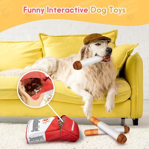 Homrich Dog Toy Large, Funny Interactive Plush Dog Toys, 3 Packs Giggle Puff Stick Toys with a Box, Pet Squeak Toys for Medium, Small, and Large, Cool Stuffed for Dogs Birthday in Saudi Arabia