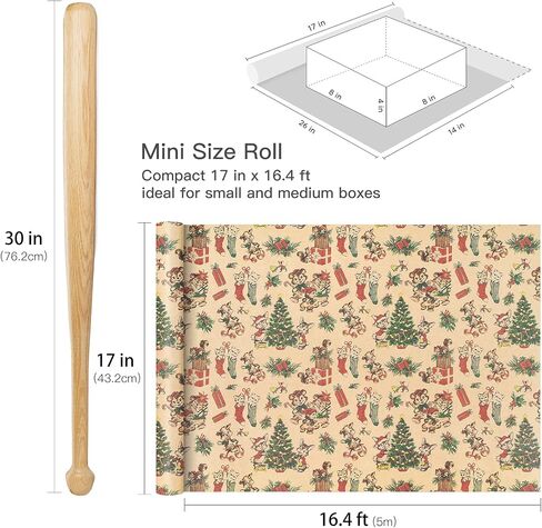 RUSPEPA Kraft Christmas Wrapping Paper Roll, Mini Roll, Vintage Christmas Scene Design with Santa, Reindeer, Snowman, House Kraft Gift Wrap for Kids, Family, Friends, Xmas Gifts, 17 Inches x 16.4 Feet in Saudi Arabia