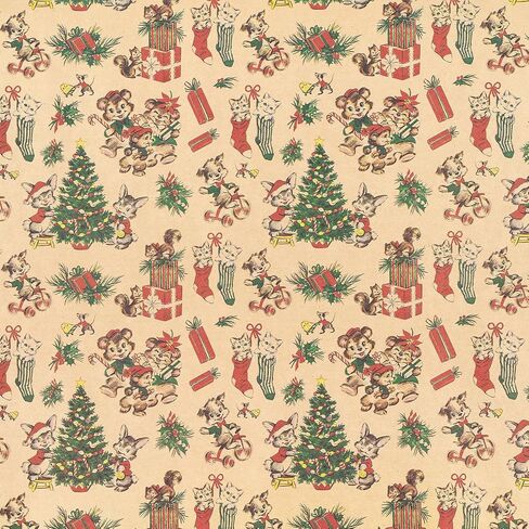 RUSPEPA Kraft Christmas Wrapping Paper Roll, Mini Roll, Vintage Christmas Scene Design with Santa, Reindeer, Snowman, House Kraft Gift Wrap for Kids, Family, Friends, Xmas Gifts, 17 Inches x 16.4 Feet in Saudi Arabia