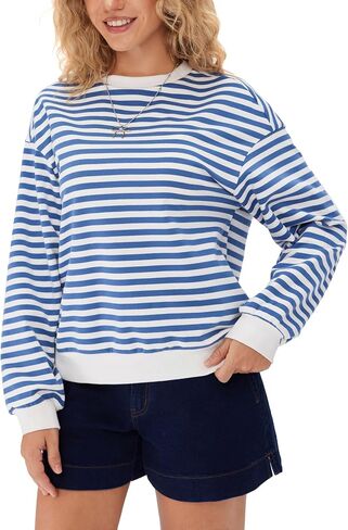 CIDER Womens Striped Long Sleeve Sweatshirt Casual Pullover Top in Saudi Arabia