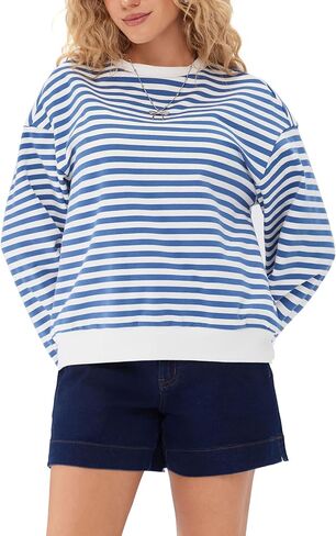 CIDER Womens Striped Long Sleeve Sweatshirt Casual Pullover Top in Saudi Arabia