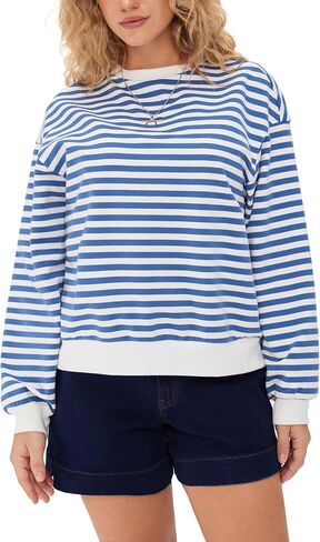 CIDER Womens Striped Long Sleeve Sweatshirt Casual Pullover Top in Saudi Arabia