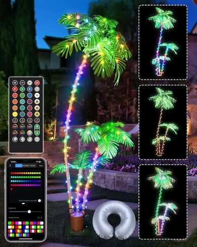 Smart Lighted Artificial Palm Tree 6 Feet for Tiki Bar Outside Patio, RGB Color Changing Christmas Tree 208LED, DIY Light Show, Music Sync Light up Pool Yard Tropical Fake Plant Light Indoor Decor in Saudi Arabia