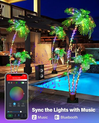Smart Lighted Artificial Palm Tree 6 Feet for Tiki Bar Outside Patio, RGB Color Changing Christmas Tree 208LED, DIY Light Show, Music Sync Light up Pool Yard Tropical Fake Plant Light Indoor Decor in Saudi Arabia
