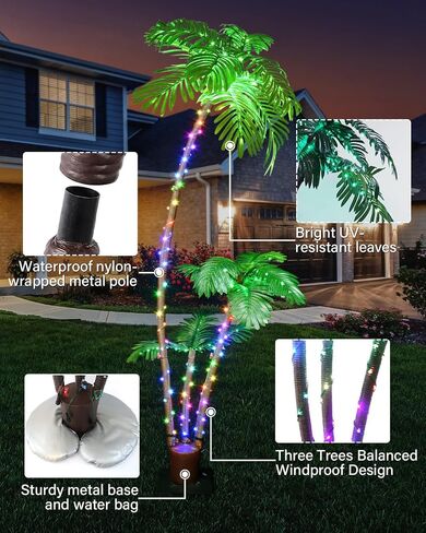 Smart Lighted Artificial Palm Tree 6 Feet for Tiki Bar Outside Patio, RGB Color Changing Christmas Tree 208LED, DIY Light Show, Music Sync Light up Pool Yard Tropical Fake Plant Light Indoor Decor in Saudi Arabia