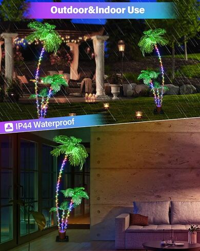 Smart Lighted Artificial Palm Tree 6 Feet for Tiki Bar Outside Patio, RGB Color Changing Christmas Tree 208LED, DIY Light Show, Music Sync Light up Pool Yard Tropical Fake Plant Light Indoor Decor in Saudi Arabia