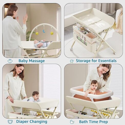 Foldable Portable Changing Table for Baby,Upgraded Style Baby Portable Diaper Changing Station with Wheels,Nursery Five Level Adjustable Height Changing Table with Organizer Storage(Grey) in Saudi Arabia