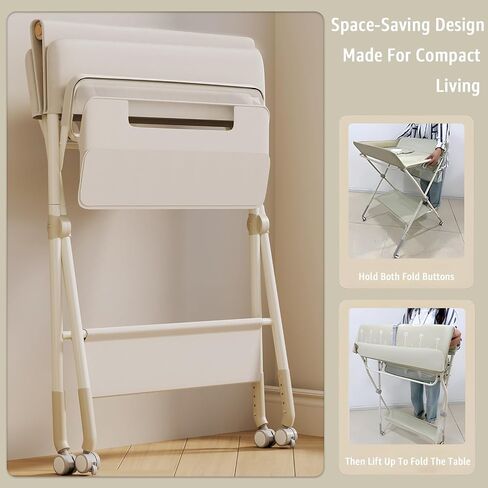 Foldable Portable Changing Table for Baby,Upgraded Style Baby Portable Diaper Changing Station with Wheels,Nursery Five Level Adjustable Height Changing Table with Organizer Storage(Grey) in Saudi Arabia