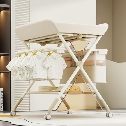 Foldable Portable Changing Table for Baby,Upgraded Style Baby Portable Diaper Changing Station with Wheels,Nursery Five Level Adjustable Height Changing Table with Organizer Storage(Grey) in Saudi Arabia