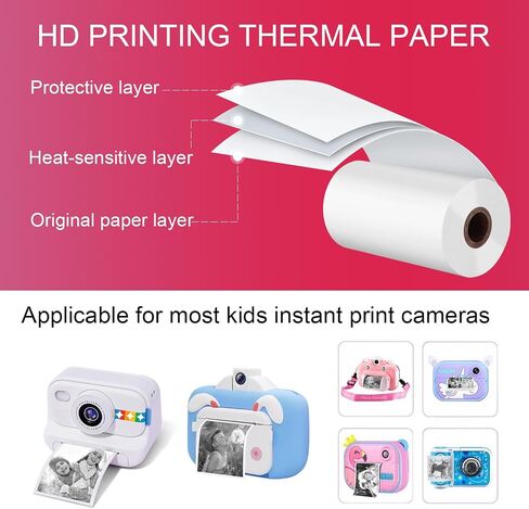 10 Rolls Kids Camera Paper Roll -swill - طباعة الطباعة الحرارية عالية الدقة ، متوافقة مع esoxoffore/etikez/cimizi/dylanto Kids Camera print (color ، 57x25mm) in Saudi Arabia
