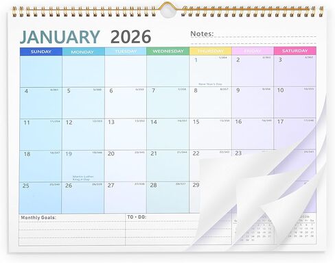 2026-2027 التقويم ، تقويم الحائط 18 شهرًا من يناير 2026 إلى يونيو 2027 ، تقويم معلق مع ورق سميك ، 14.5 "× 11.4" ، تواريخ جوليان ، ملزمة مزدوجة ، حلقة معلقة (ملونة) in Kuwait