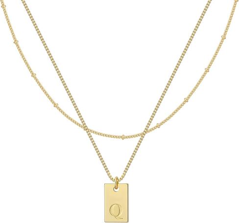 Initial Necklace for Women, 14K Real Gold Plated Layered Letter Pendant Necklace Set Dainty Capital Monogram Choker Trendy Personalized Tiny Alhpabets A-Z Tag Charm Name Necklace Jewelry Gift in Kuwait
