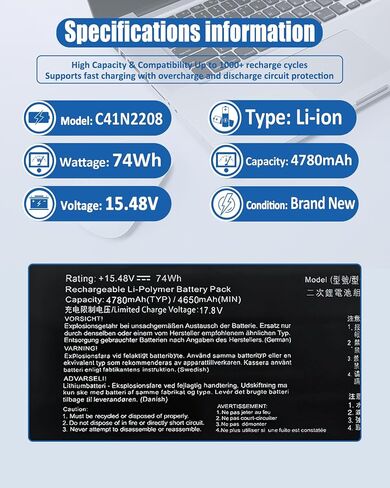 C41N2208 67Wh Gaming Handheld Battery Replacement for ASUS ROG Ally PC71L RC71L Gaming Handheld Series 15.48V 67Wh 4-Cell with Tools in Saudi Arabia