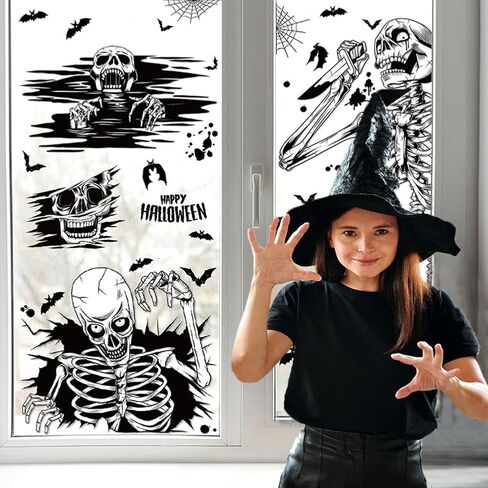 Halloween Window Clings Decorations Happy Halloween Window Stickers Double - Sided Pink 3D Three-Dimensional Cartoonish Cute Pumpkin and Bat Stickers for Party Decorations - 9 Sheets in Saudi Arabia