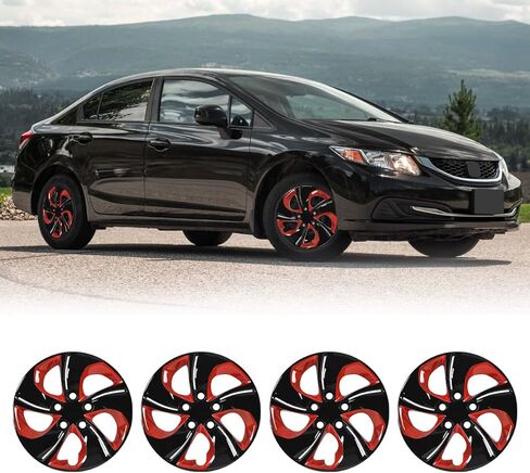 ROXX 4Pcs Set 15inch Wheel Rim Cover Hubcaps Replacement for Honda Civic 2013-2015, 2006-2011(Only Fit for Steel Wheels), Snap On Car Truck SUV Hub Cap(5105, Black Lacquer) in Saudi Arabia