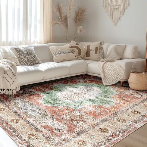 BESTSWEETIE 8x10 Area Rugs Machine Washable No Pile Non Slip Vintage Rugs for Living Room&Bedroom&Dinning Room Bohemian Distressed Carpet Indoor,Blue in Kuwait