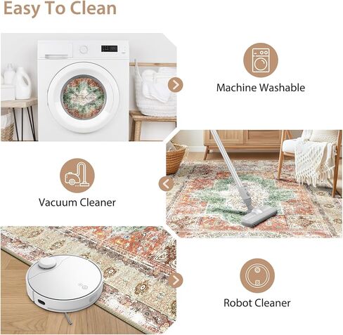 BESTSWEETIE 8x10 Area Rugs Machine Washable No Pile Non Slip Vintage Rugs for Living Room&Bedroom&Dinning Room Bohemian Distressed Carpet Indoor,Blue in Kuwait