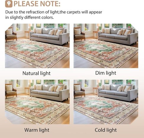 BESTSWEETIE 8x10 Area Rugs Machine Washable No Pile Non Slip Vintage Rugs for Living Room&Bedroom&Dinning Room Bohemian Distressed Carpet Indoor,Blue in Kuwait