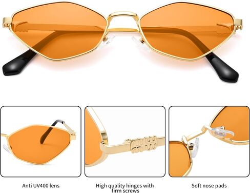 Retro Small Sunglasses for Women Men - 2025 Trendy 90s Metal Frame Sun Glasses Gold Frame Narrow Shades in Saudi Arabia