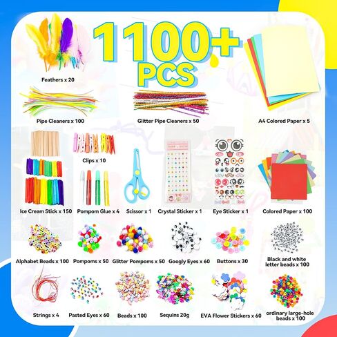 Smilesskiddo Arts Craft Craft Supplies للأطفال - 1100+ PCS Toddler DIY Craft Art Supper in Kuwait
