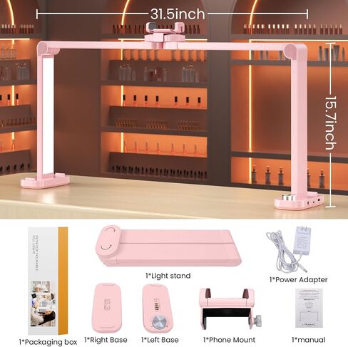 Nail Light for Desk,34 Inch 48W Half Moon Light-Adjustable 3000K-6000K Color Temp, 0-100% Brightness,Nails lamp with Phone Stand,for Nails Art,Tattoo,Eyebrow,Beauty,Reading,Salon in Saudi Arabia