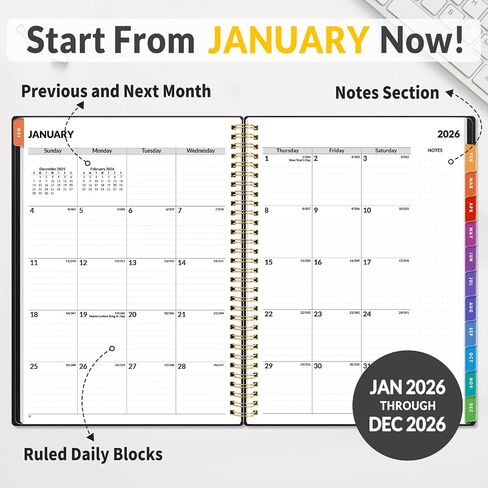 SUNEE 2026 Appointment Planner 15-Minute Time Block – Weekly & Monthly Spiral Organizer with Note Section – Thick Paper, Lay-Flat Bound – 8.5 x 11 for Office, School, Salon, Men & Women, Black in Saudi Arabia