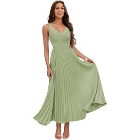 نساء V الرقبة مطوية الساتان فساتين وصيفات الشرف الطويلة Maxi الفستان السهرة الرسمي VS219 in Kuwait