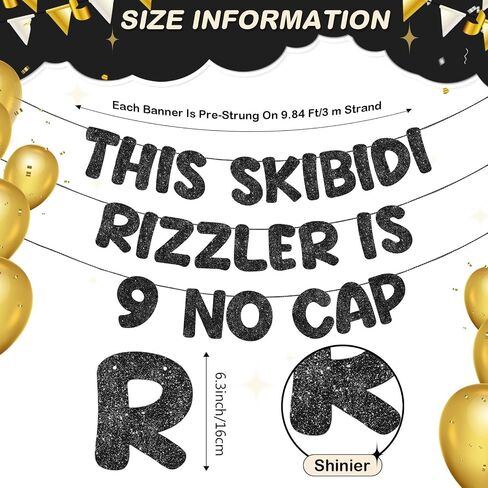 Fulmoon Pre Strung This Skibidi Rizzler Is 13 No Cap Glitter Banner 13th Birthday Party Decorations, Funny Birthday Sign, Party Supplies, Ideas, Gifts(Dark Blue) in Saudi Arabia