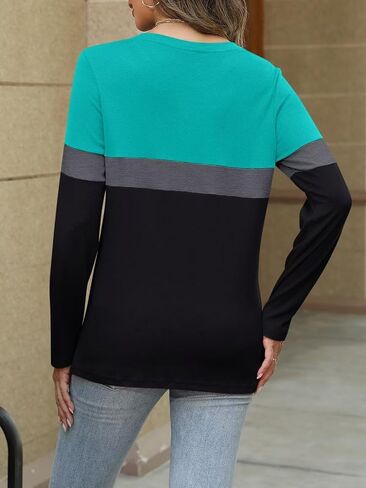 ORANDESIGNE Women's Color Block Long Sleeve Tunics Tops Casual Round Neck Loose Shirts Blouses in Saudi Arabia