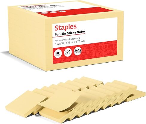 Staples 565438 Stickies Pop-Up Standard Notes 3-Inch X 3-Inch Yellow 100 Sh./Pad 12 Pads/Pk in Saudi Arabia