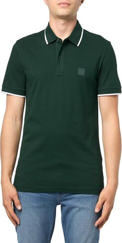 Boss ، Square Patch Logo Slim Fit Cotton Cotton Polo Sirt ، Brown Rust ، L. in Kuwait
