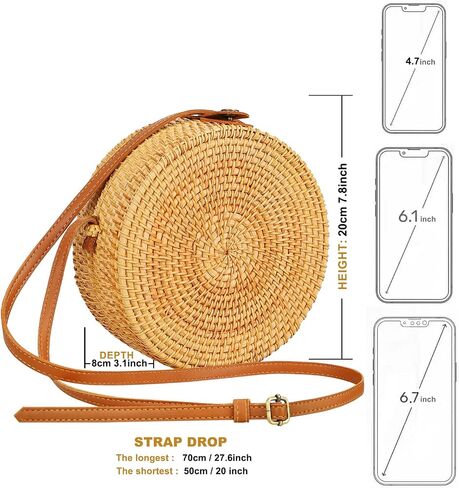 Handwoven Round Rattan Bag Purse for Women, Tote Basket Circle Boho Bag Bali in Saudi Arabia