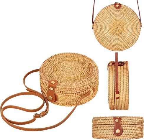 Handwoven Round Rattan Bag Purse for Women, Tote Basket Circle Boho Bag Bali in Saudi Arabia