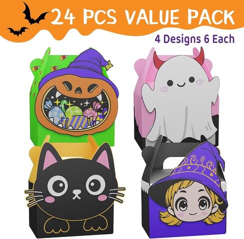 Giphtkom 24pcs لطيف هالوين صناديق الحلوى - خدعة أو علبة الصناديق للوجبات الخفيفة Goodie Toys و Gifts ، 4 من Witch Ghost Ghost Witch و Cat For Kids Halloween Party Forms Supplies Supplies in Saudi Arabia