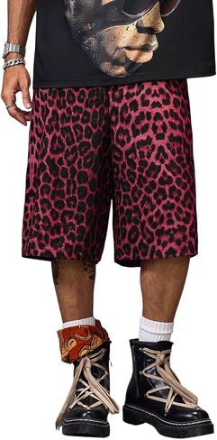 Men's Leopard Bermuda Shorts Cheetah Casual Summer Knee Length Loose Shorts in Saudi Arabia