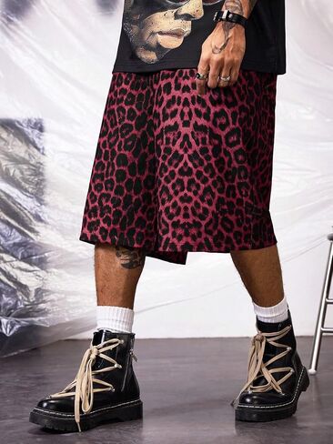 Men's Leopard Bermuda Shorts Cheetah Casual Summer Knee Length Loose Shorts in Saudi Arabia