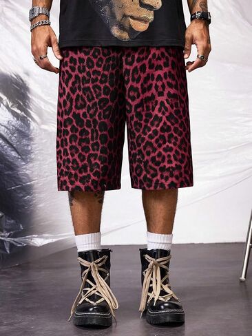 Men's Leopard Bermuda Shorts Cheetah Casual Summer Knee Length Loose Shorts in Saudi Arabia