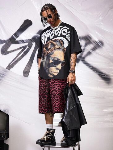 Men's Leopard Bermuda Shorts Cheetah Casual Summer Knee Length Loose Shorts in Saudi Arabia