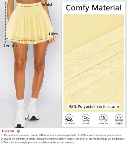 Womens Mini Pleated Skirt Skort Flowy High Waisted Ruffle Tennis Athletic Skirt for Women with Shorts Underneath Pocket in Kuwait